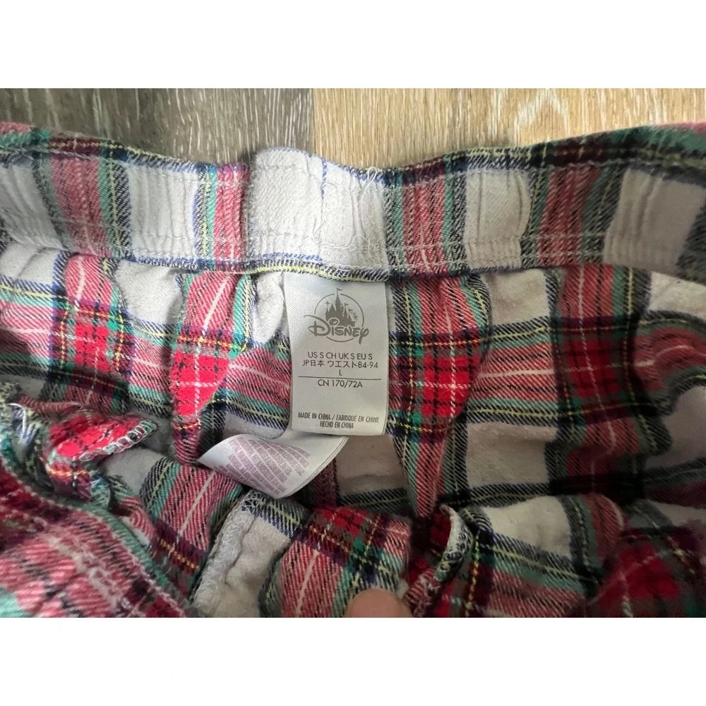 Disney Pajama Pants Mens S Red White Plaid Mickey Mouse Holiday Flannel - Picture 2 of 8